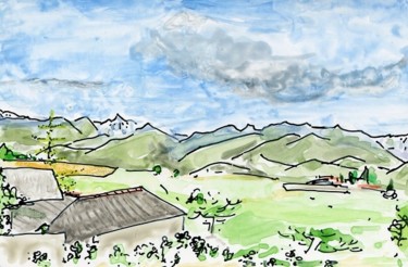 Drawing titled "Pyrénées depuis le…" by Denis Demouge, Original Artwork