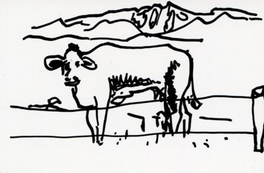 Dessin intitulée "Première vache du c…" par Denis Demouge, Œuvre d'art originale