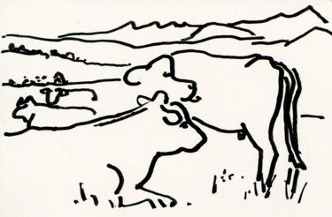 Dessin intitulée "Deuxième vache du c…" par Denis Demouge, Œuvre d'art originale
