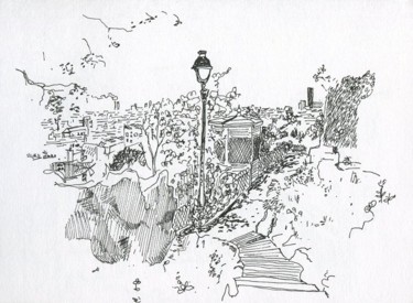 Dessin intitulée "Paris square Louise…" par Denis Demouge, Œuvre d'art originale