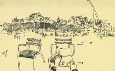 Drawing titled "Pause au jardin des…" by Denis Demouge, Original Artwork
