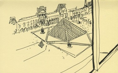 Tekening getiteld "Paris, la pyramide…" door Denis Demouge, Origineel Kunstwerk, Anders