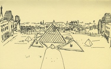 Tekening getiteld "Paris et sa pyramid…" door Denis Demouge, Origineel Kunstwerk