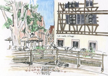 Drawing titled "Strasbourg, la cord…" by Denis Demouge, Original Artwork