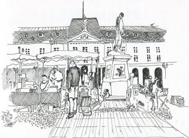 Dessin intitulée "Strasbourg, bouquin…" par Denis Demouge, Œuvre d'art originale