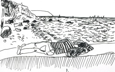 Dessin intitulée "David dort à la pla…" par Denis Demouge, Œuvre d'art originale