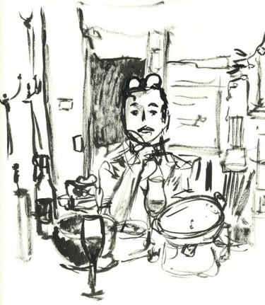 Dessin intitulée "Manoue en cuisine à…" par Denis Demouge, Œuvre d'art originale