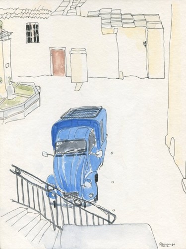 Dessin intitulée "Citroën 2 Cv place…" par Denis Demouge, Œuvre d'art originale