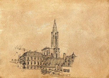 Drawing titled "Cathédrale depuis l…" by Denis Demouge, Original Artwork, Other