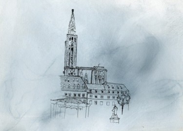 Disegno intitolato "Cathédrale de Stras…" da Denis Demouge, Opera d'arte originale, Altro