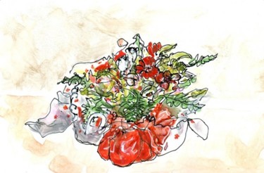 Dessin intitulée "Bouquet d'anniversa…" par Denis Demouge, Œuvre d'art originale