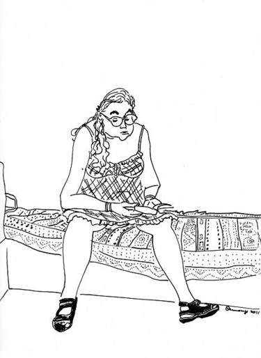 Dessin intitulée "Suzanne lit au Barr…" par Denis Demouge, Œuvre d'art originale