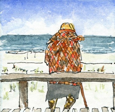 Dessin intitulée "Suzanne à la plage…" par Denis Demouge, Œuvre d'art originale
