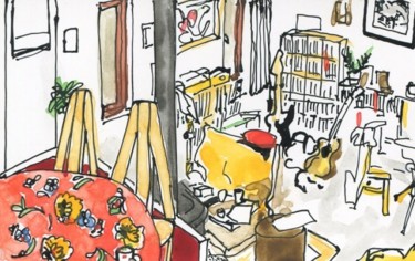 Dessin intitulée "Chez Christophe à M…" par Denis Demouge, Œuvre d'art originale