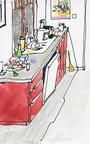 Dessin intitulée "La cuisine des Mard…" par Denis Demouge, Œuvre d'art originale