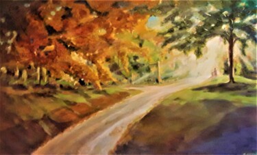 Painting titled "Afternoon Light" by Denise Campbell, Original Artwork, Oil Mounted on Wood Stretcher frame