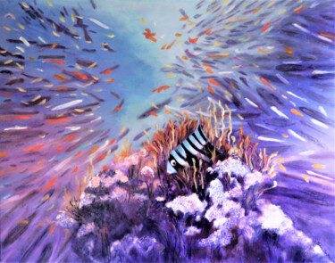 Pintura intitulada "Reef Life" por Denise Campbell, Obras de arte originais, Acrílico Montado em Armação em madeira