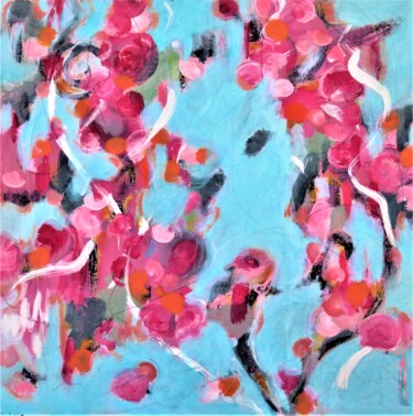 Painting titled "Blossoms 1" by Denise Campbell, Original Artwork, Acrylic Mounted on Wood Panel