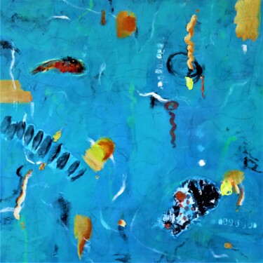 Painting titled "Sunny Waters" by Denise Campbell, Original Artwork, Acrylic Mounted on Wood Panel