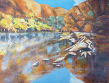 Painting titled "Fresh Waters" by Denise Campbell, Original Artwork, Oil Mounted on Wood Panel