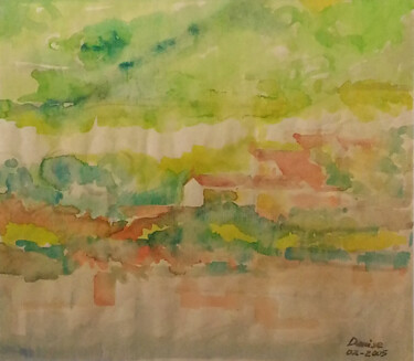 Painting titled "Paesaggio" by Denise Gemin, Original Artwork, Watercolor