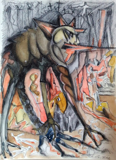 Disegno intitolato "War monster" da Denise Gemin, Opera d'arte originale, Acquarello