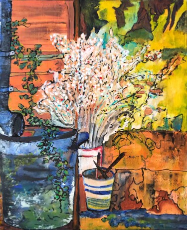 Картина под названием "Au fond du jardin" - Denise Grisi, Подлинное произведение искусства, Акрил Установлен на Деревянная р…