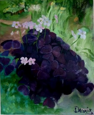 Peinture intitulée "Oxalis noir" par Denise Guilhaumon, Œuvre d'art originale, Huile