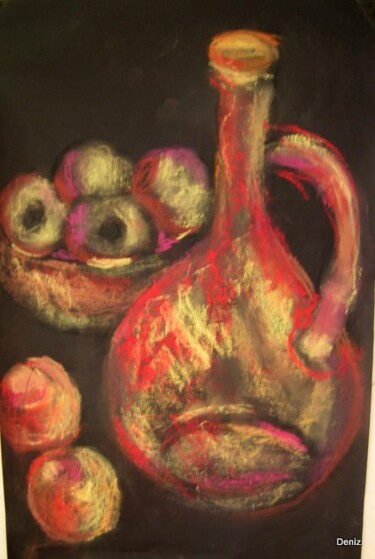 Peinture intitulée "Cruche et fruits au…" par Denise Guilhaumon, Œuvre d'art originale