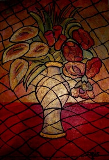 Peinture intitulée "Bouquet en vitrail" par Denise Guilhaumon, Œuvre d'art originale, Huile