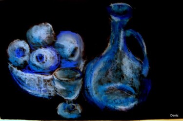 Painting titled "Carafe bleue" by Denise Guilhaumon, Original Artwork, Oil