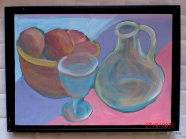 Peinture intitulée "Carafe, verre et fr…" par Denise Guilhaumon, Œuvre d'art originale, Huile