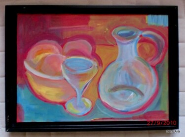Painting titled "Fruits carafe verre…" by Denise Guilhaumon, Original Artwork, Oil