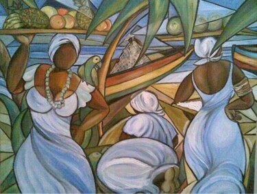 Painting titled "BAHIANAS NA PRAIA" by Denise Helena Ckless, Original Artwork