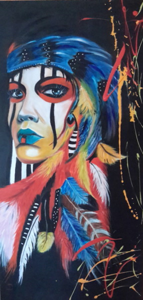 Schilderij getiteld "Indienne colorée" door Denise-Jane Hosotte, Origineel Kunstwerk, Olie