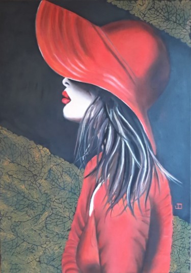 Schilderij getiteld "Capeline rouge" door Denise-Jane Hosotte, Origineel Kunstwerk, Olie