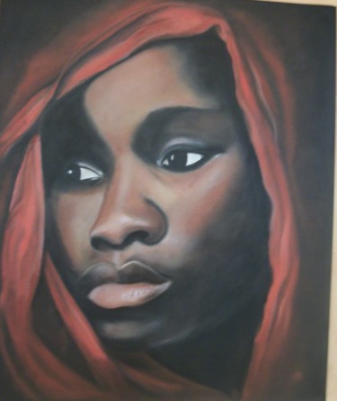 Painting titled "Femme noire au foul…" by Denise-Jane Hosotte, Original Artwork, Oil