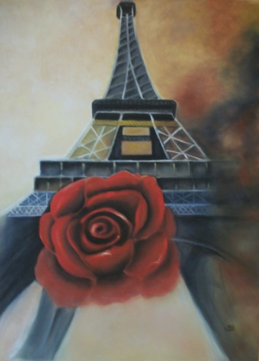 Painting titled "La Tour Eiffel" by Denise-Jane Hosotte, Original Artwork, Oil