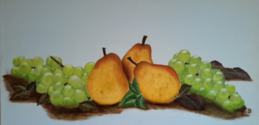 Painting titled "Poires et raisins" by Denise-Jane Hosotte, Original Artwork, Oil