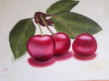 Painting titled "Cerises" by Denise-Jane Hosotte, Original Artwork, Oil