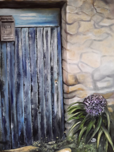 Pintura intitulada "Vieille porte bleue" por Denise-Jane Hosotte, Obras de arte originais, Óleo