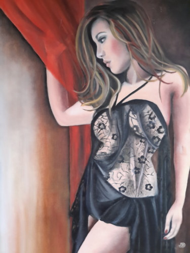 Malarstwo zatytułowany „Jeune fille à la fe…” autorstwa Denise-Jane Hosotte, Oryginalna praca, Olej