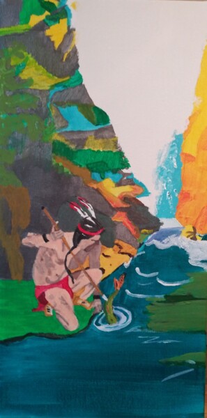 Картина под названием "Le pêcheur" - Denise Langlais, Подлинное произведение искусства, Акрил Установлен на Деревянная рама…