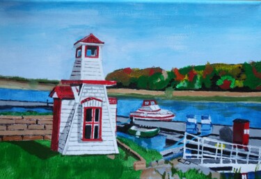 Painting titled "Gagetown N-B Canada" by Denise Langlais, Original Artwork, Acrylic Mounted on Wood Stretcher frame