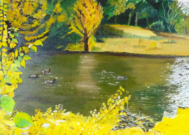 Pittura intitolato "Lac du Bois de Boul…" da Denise Latour, Opera d'arte originale, Olio