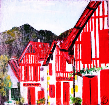 Peinture intitulée "Maisons basques, ar…" par Denise Latour, Œuvre d'art originale, Huile