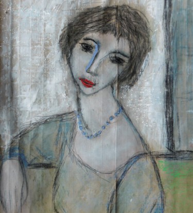 Painting titled "collier bleu." by Denise Louin-Lecoeur, Original Artwork