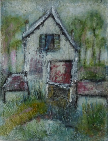 Painting titled "la maison dans la v…" by Denise Louin-Lecoeur, Original Artwork, Acrylic