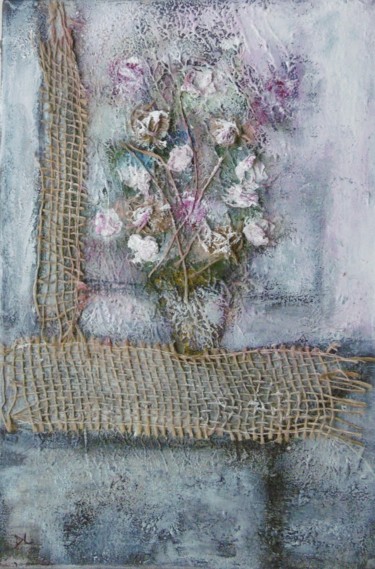 Painting titled "Fleurs ficelle : co…" by Denise Louin-Lecoeur, Original Artwork, Acrylic