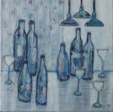 Painting titled "Au bar." by Denise Louin-Lecoeur, Original Artwork, Acrylic
